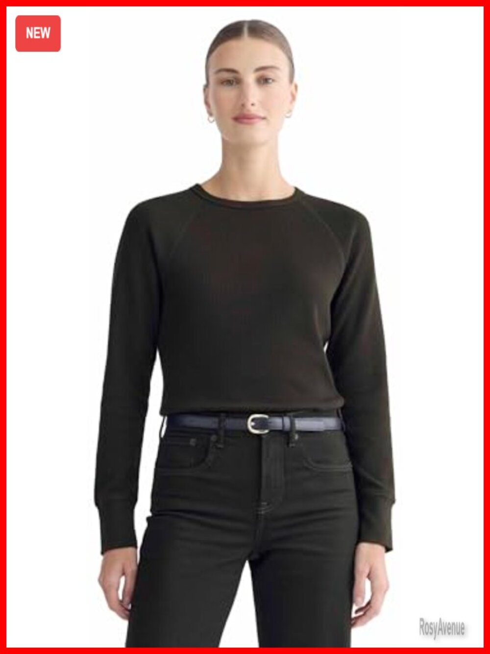 Waffle Knit Crew Neck Slim Fit Long Sleeve Pullover Top